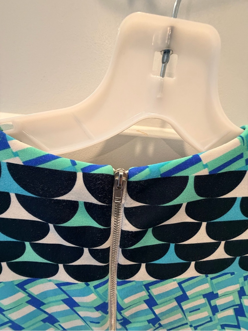 Julian Taylor NY Size 10 Blue Geometric Sheath Dress Colorblock Career Office - Picture 4 of 9